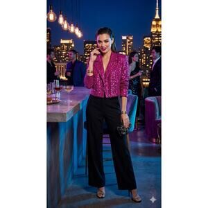 Y2K Sequin Cropped Blazer Jacket Sparkle Disco Party Festival Event Maximalist M